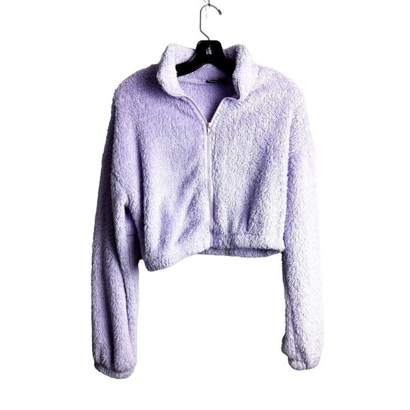 Shein Faux Fur Fluffy Sherpa Purple Cropped Jacket Womens Medium - Picture 1 of 6
